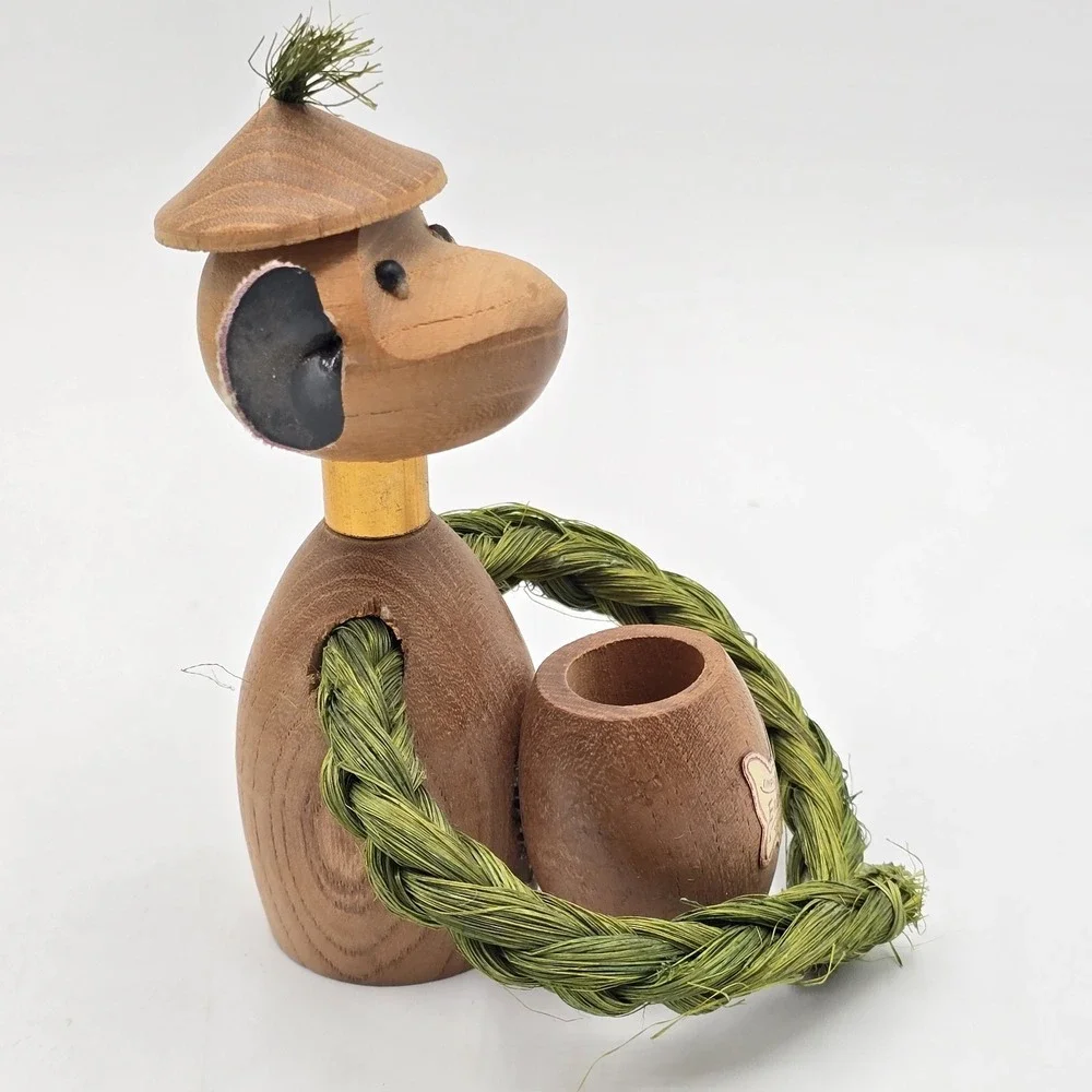 Vintage Monkey‎ Toothpick Holder Wood and Rope ENESCO zoo line